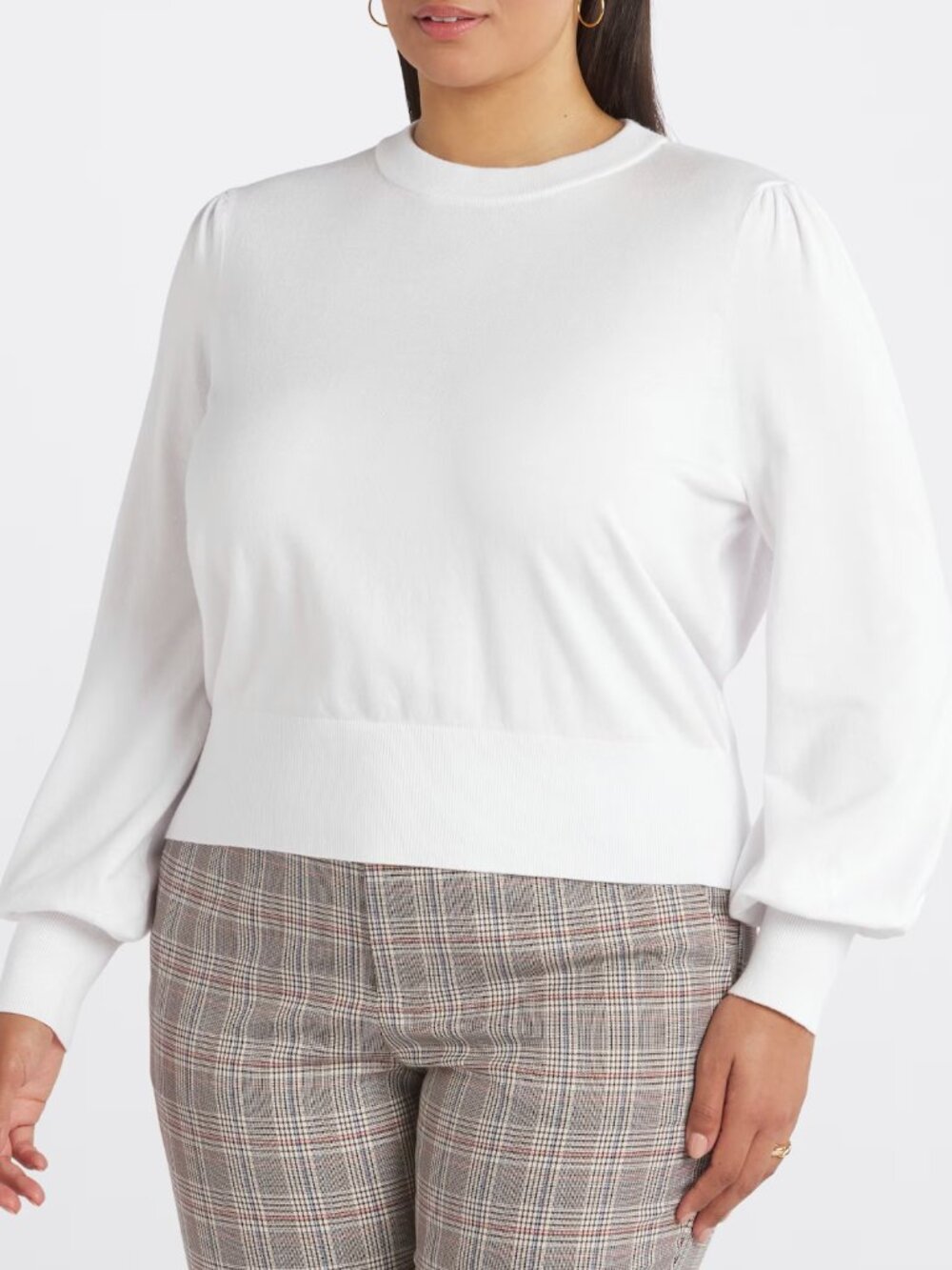 BB Dakota x Steve Madden Emmylane Mini Balloon Sleeve Sweater | White | 3X